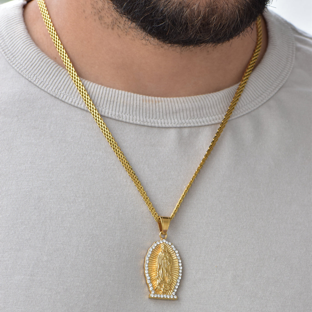 Cadena China + Dije Virgen Piedras
