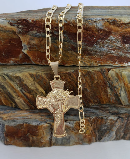Cadena 3x1 3mm- 65 cm + Dije Cruz Rostro